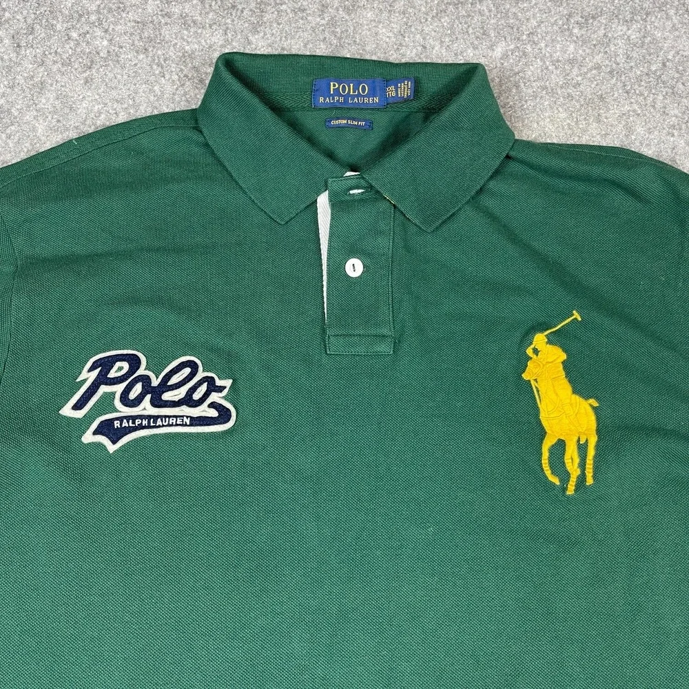 Polo Ralph Lauren Polo Shirt Mens XXL Green Big Pony Script Slim Fit Varsity